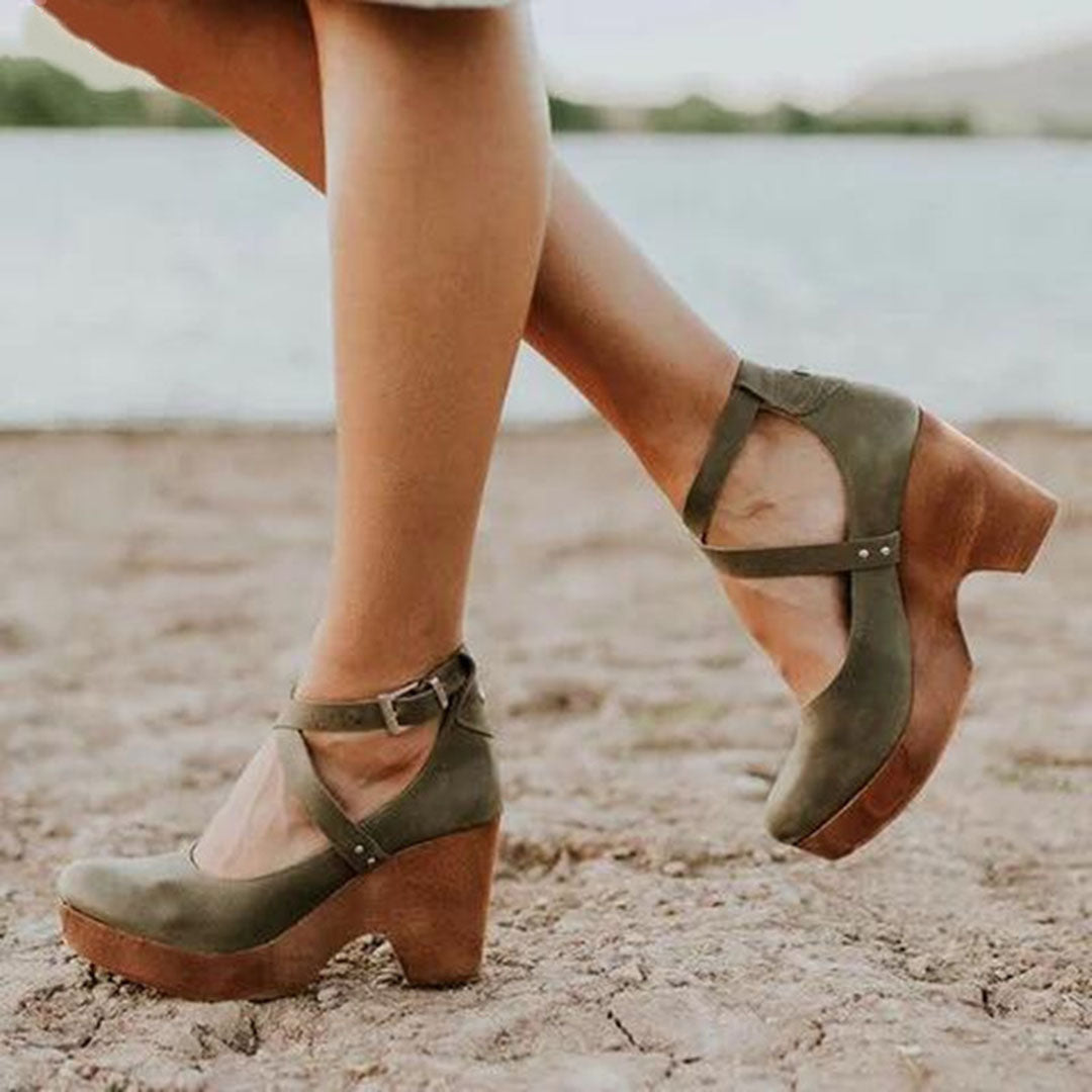 Scarpe Donna Tacco Alto Zeppa Cinturino alla Caviglia