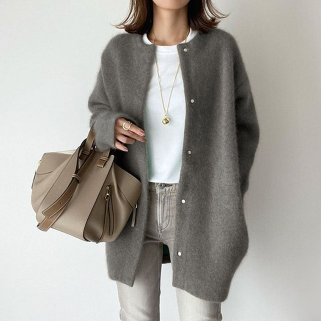 Cardigan Lungo Donna Bottoni Maglione Girocollo Comodo