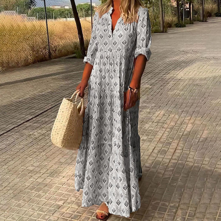 Abito Lungo Donna Scollo a V Tessuto Leggero Stile Boho