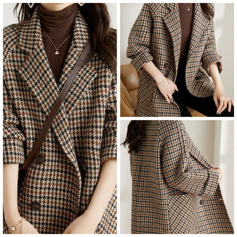 Cappotto Donna in Lana Pied de Poule Oversize con Revers