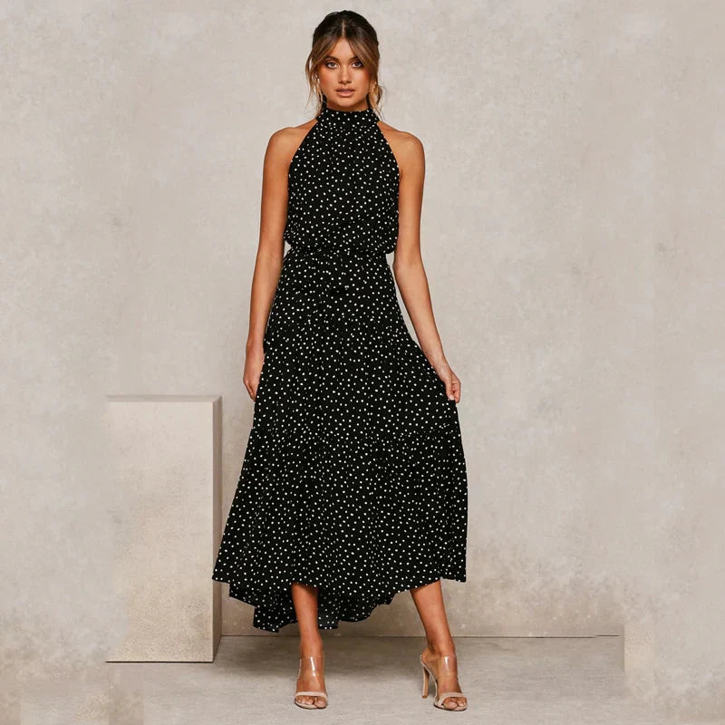 Abito lungo Donna Boho senza Maniche Collo Alto