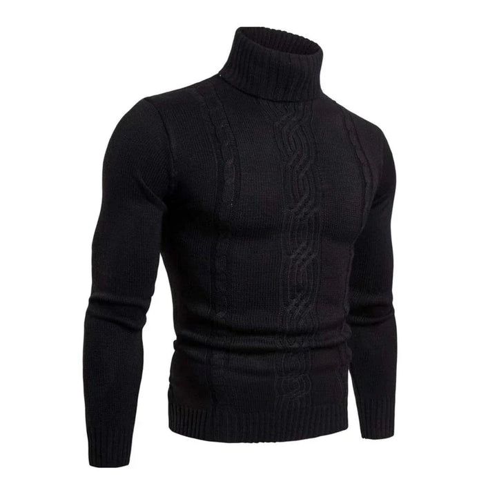 Maglione nero a collo alto da uomo, lavorato a maglia con motivo a trecce, maniche lunghe, elegante e caldo, ideale per l'inverno.