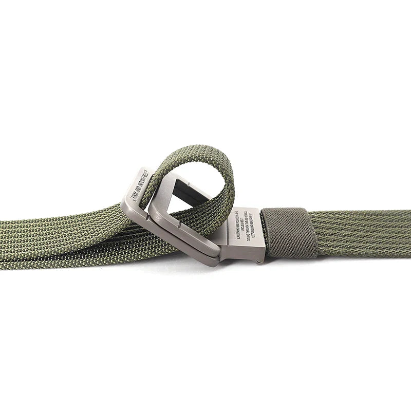 Cintura Unisex in Tela Rigata Casual con Fibbia Doppio Anello