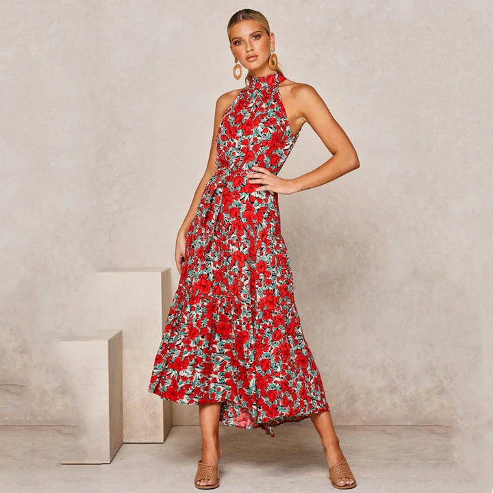 Abito lungo Donna Boho senza Maniche Collo Alto