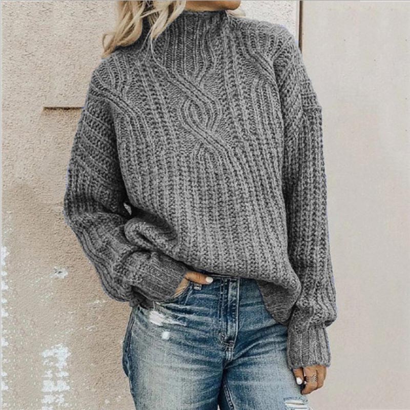 Maglione Donna Maglia Spessa Collo Alto Vestibilità Comoda