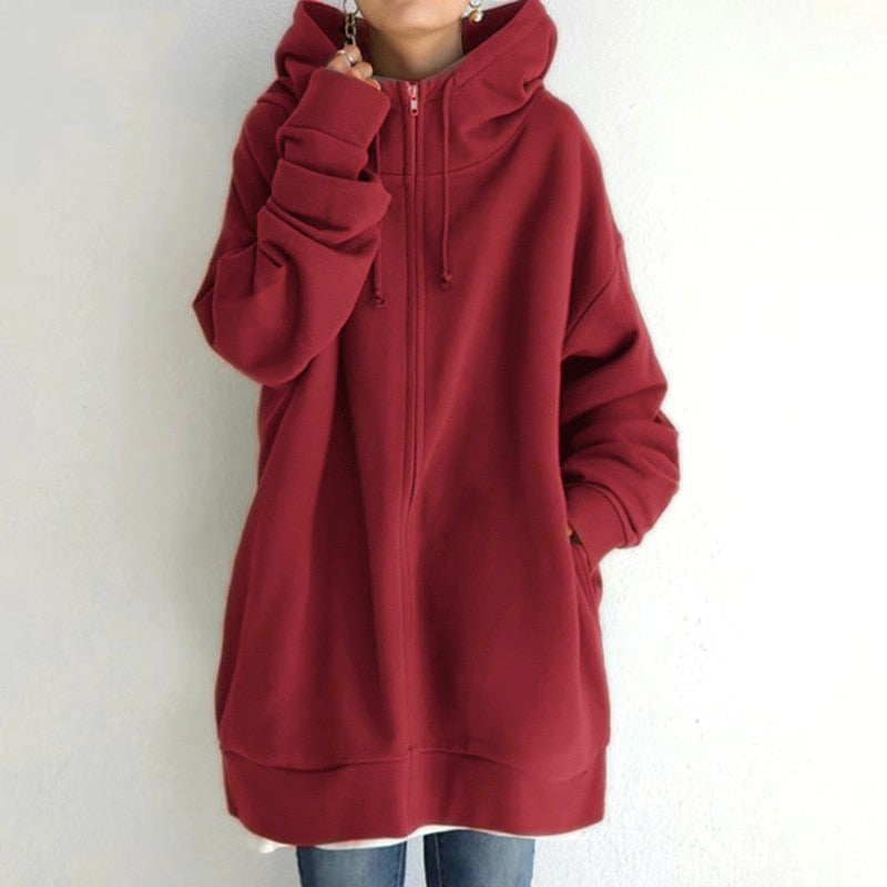 Felpa Donna con Cappuccio Tessuto Morbido Oversize