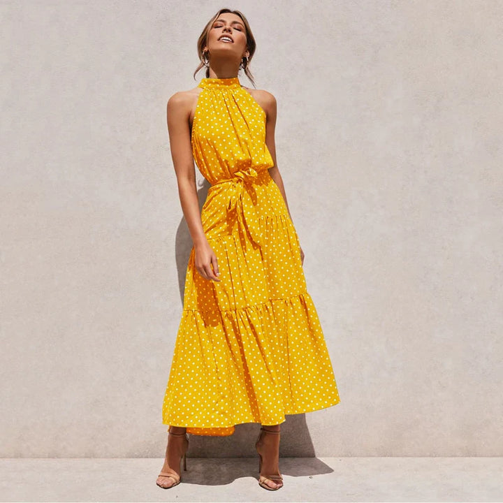 Abito lungo Donna Boho senza Maniche Collo Alto