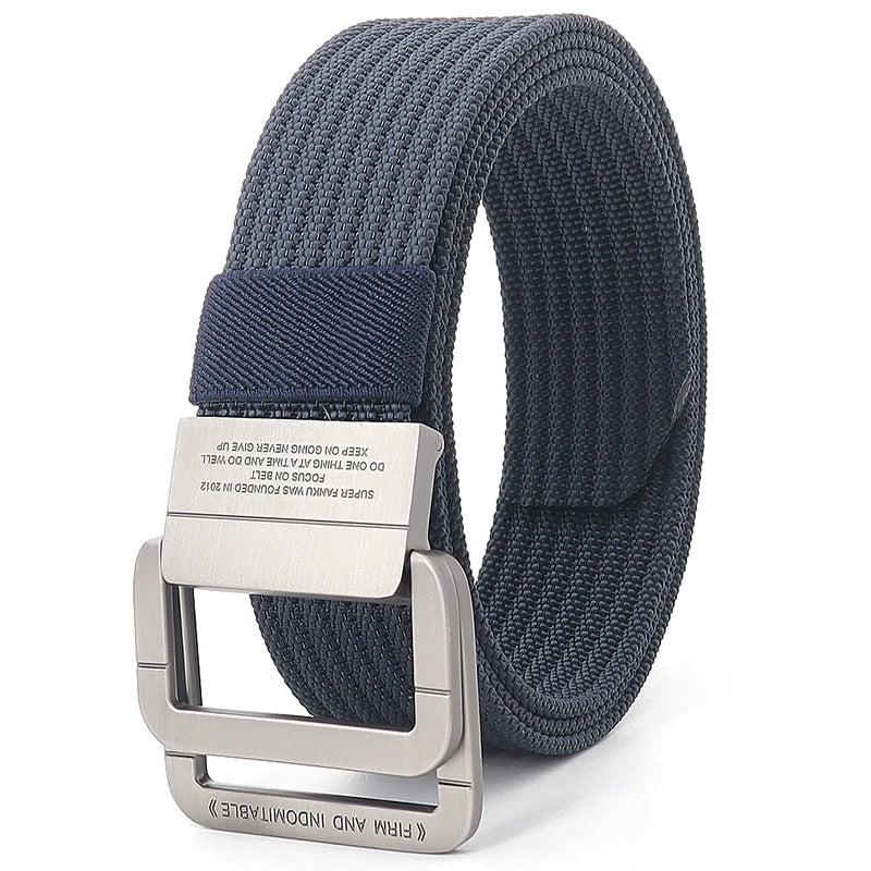 Cintura Unisex in Tela Rigata Casual con Fibbia Doppio Anello