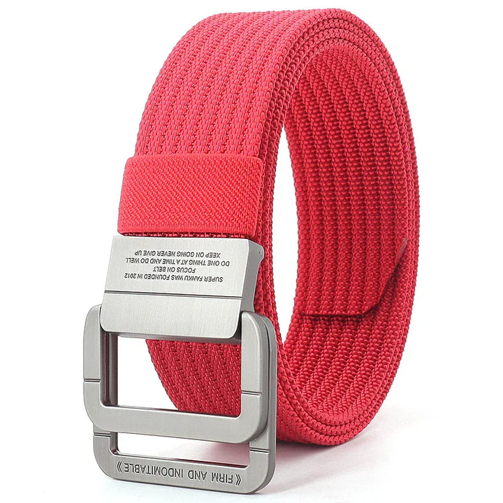 Cintura Unisex in Tela Rigata Casual con Fibbia Doppio Anello