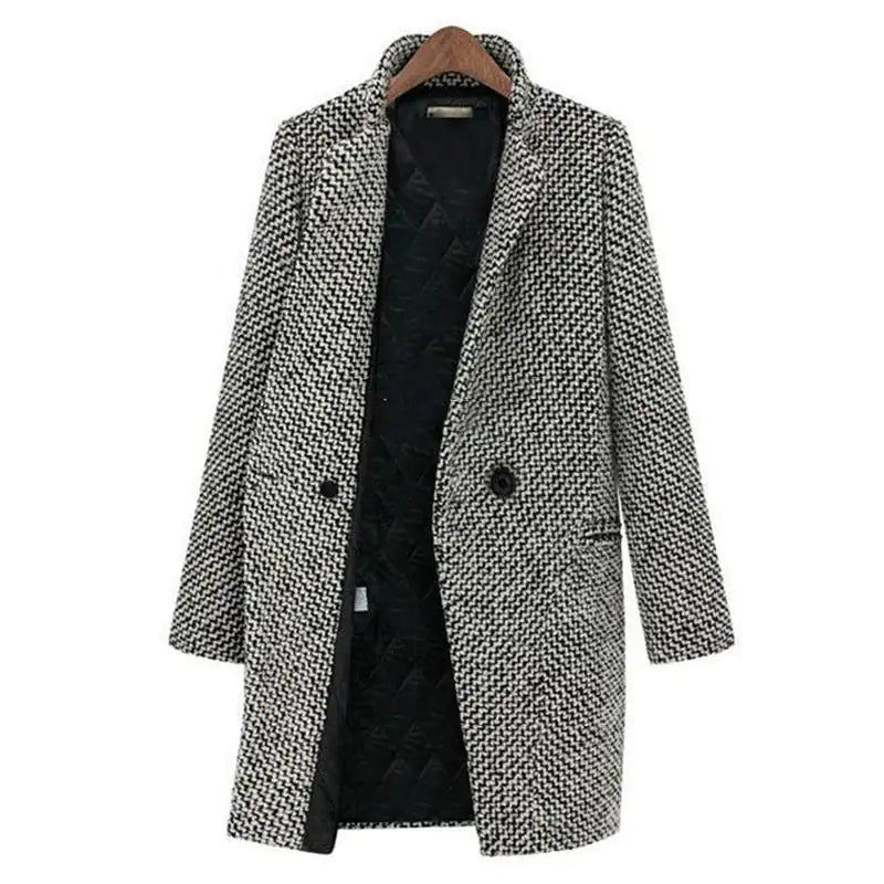 Cappotto Lungo Donna in Tweed di Lana Vestibilità Comoda