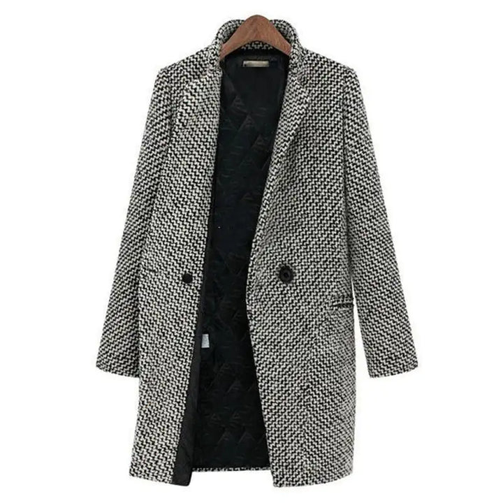 Cappotto Lungo Donna in Tweed di Lana Vestibilità Comoda