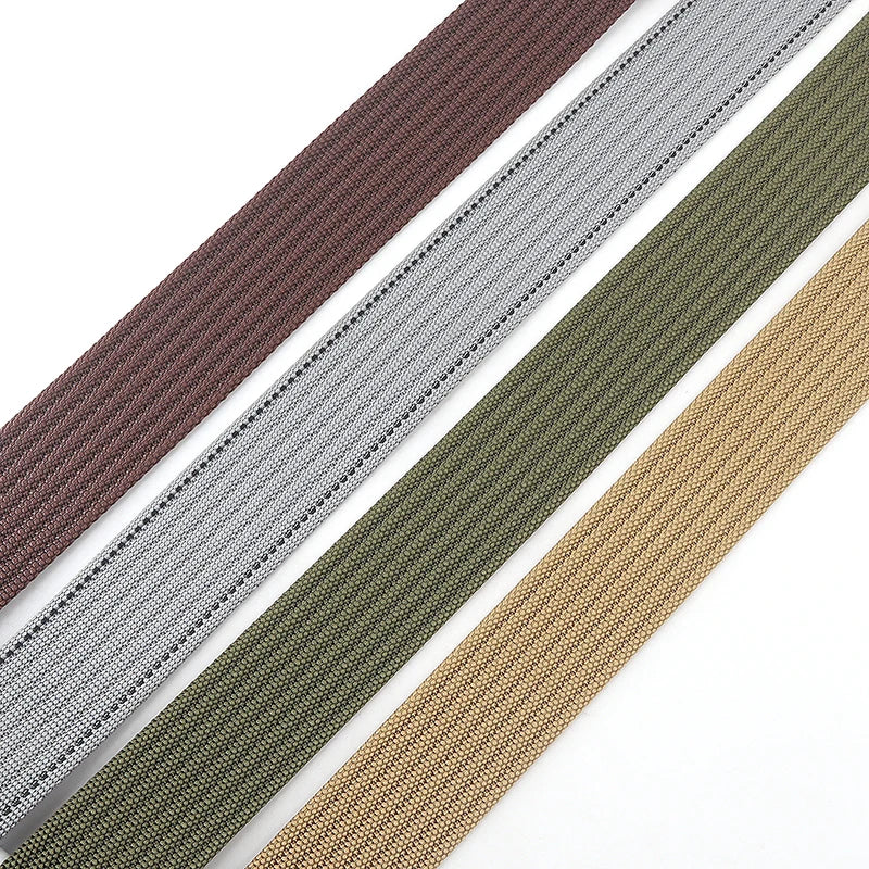 Cintura Unisex in Tela Rigata Casual con Fibbia Doppio Anello