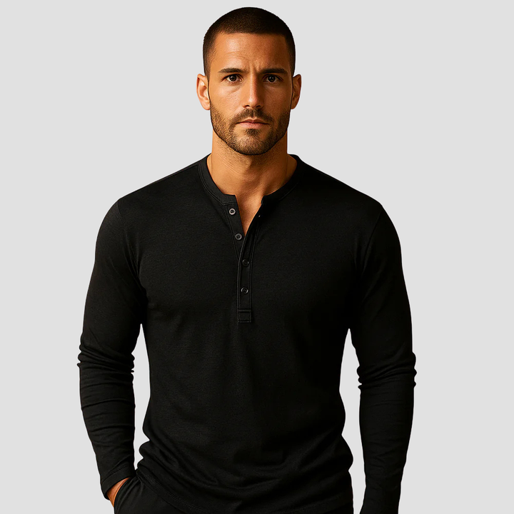 Maglia Uomo Henley Cotone Manica Lunga Slim Fit - Vesarelli