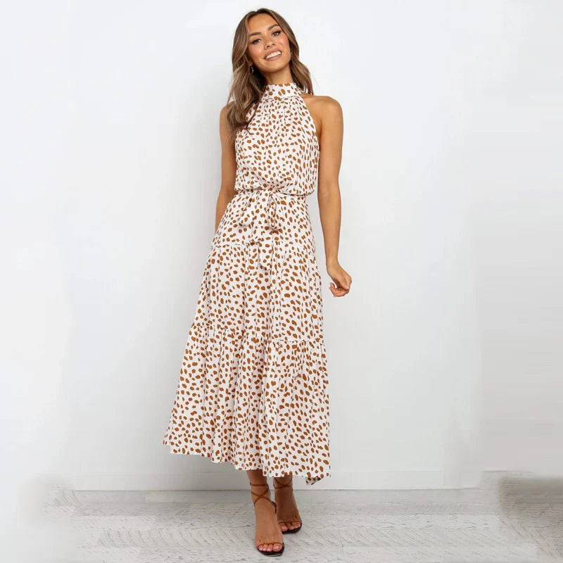 Abito lungo Donna Boho senza Maniche Collo Alto