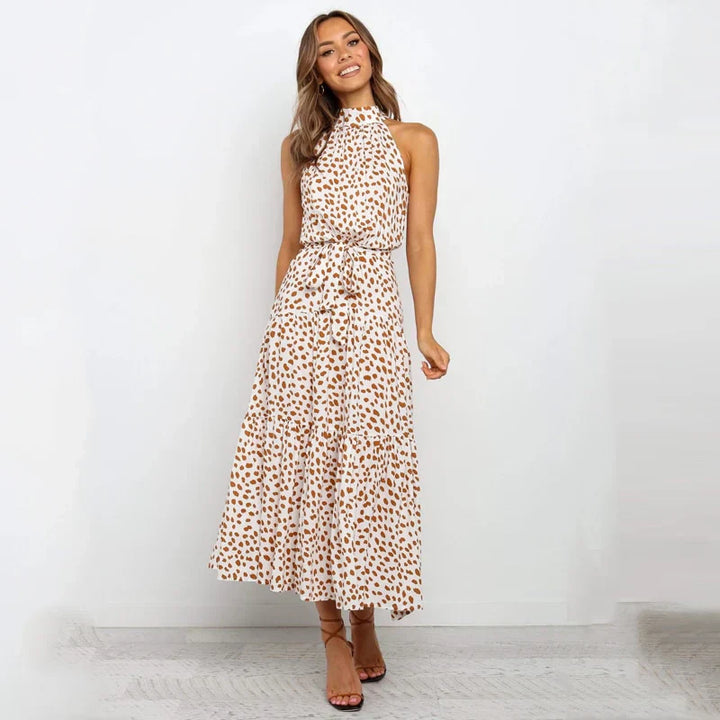 Abito lungo Donna Boho senza Maniche Collo Alto