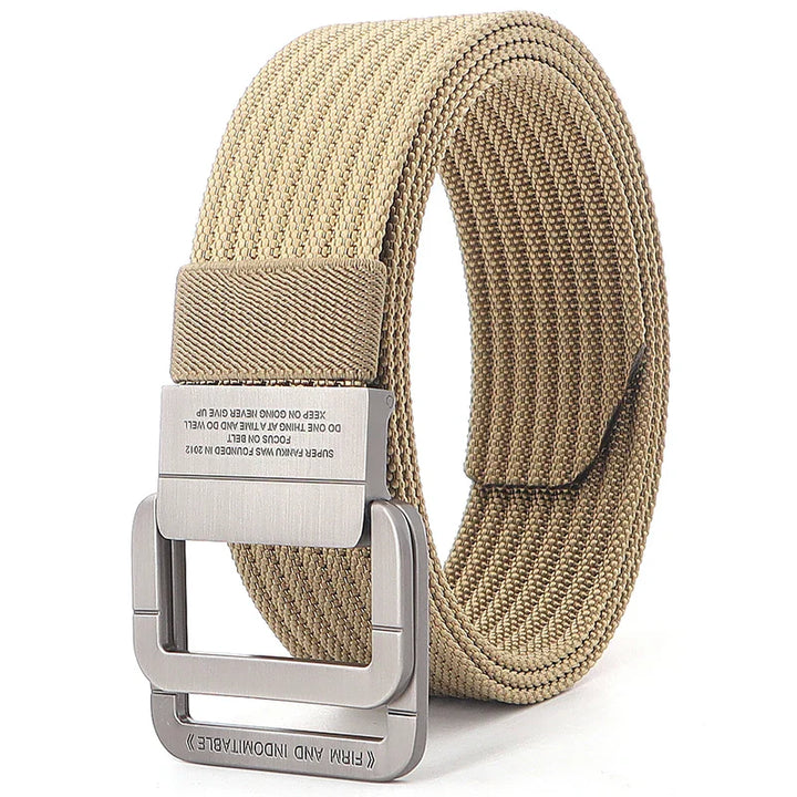 Cintura Unisex in Tela Rigata Casual con Fibbia Doppio Anello
