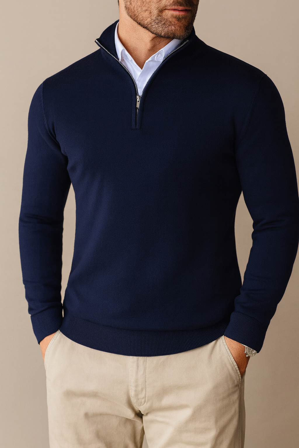 Maglione Uomo con Cerniera a Un Quarto Girocollo