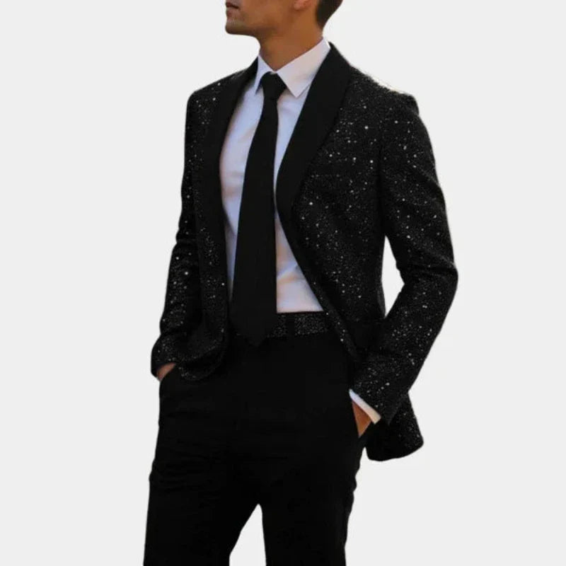 Blazer Donna con Collo a Scialle Finitura Glitter