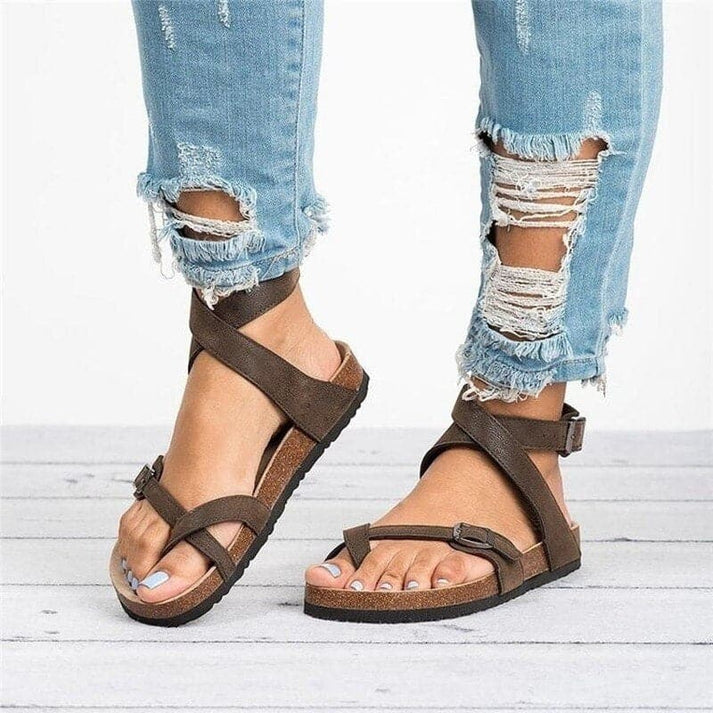 Sandali Donna Casual Cinturino Incrociato Fibbia Comodi - Vesarelli