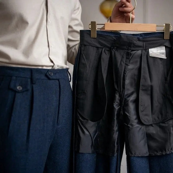 Pantalone Uomo Vita Alta Doppia Piega Gamba Dritta