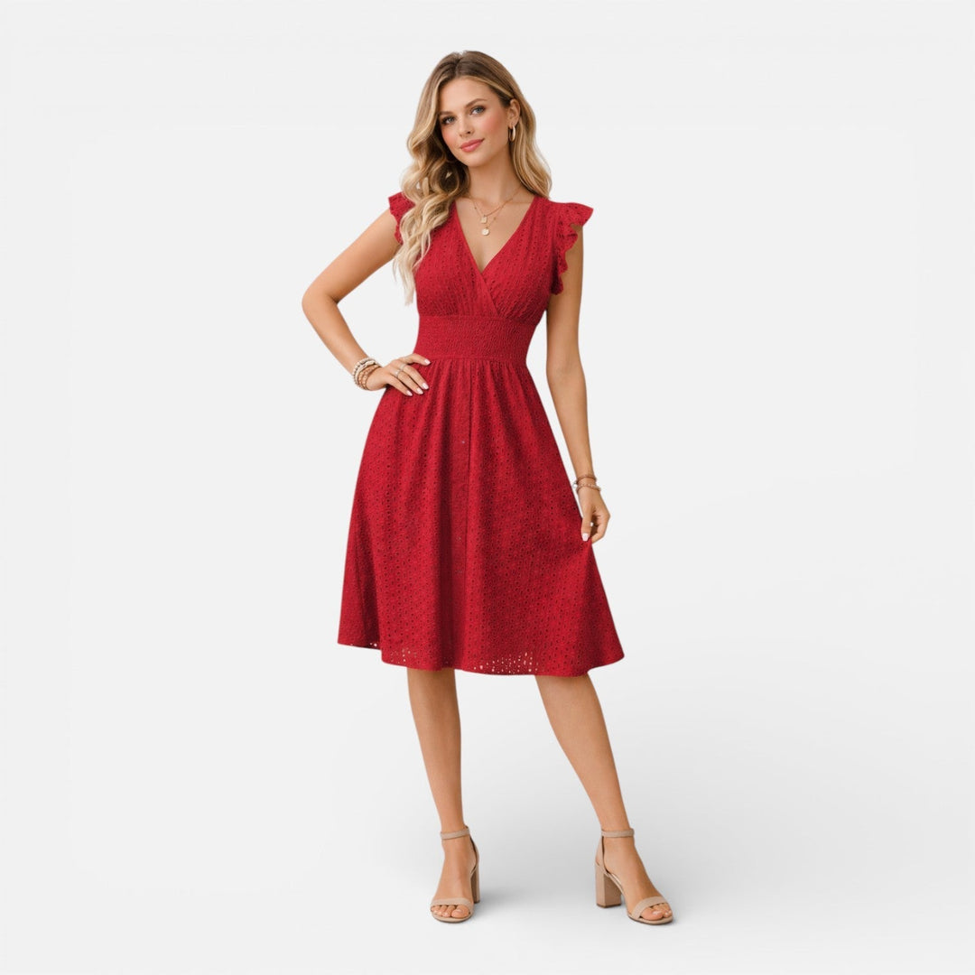 Abito Midi Donna in Pizzo Sangallo Scollo a V