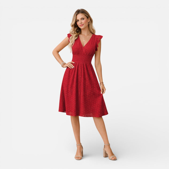 Abito Midi Donna in Pizzo Sangallo Scollo a V