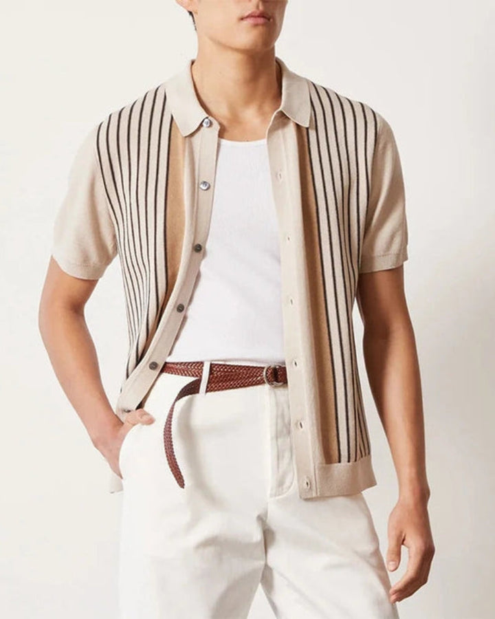 Polo Uomo in Maglia Knit a Righe Stile Raffinato