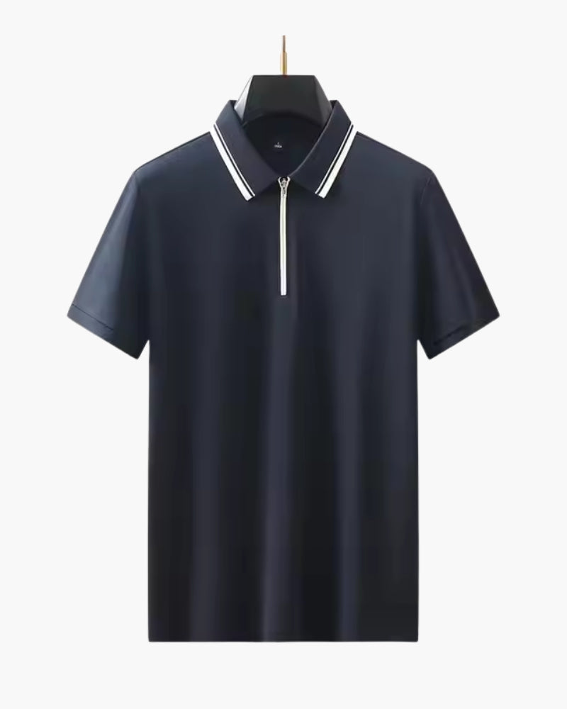 Polo Uomo in Maglia Strutturata con Zip Collo Alto
