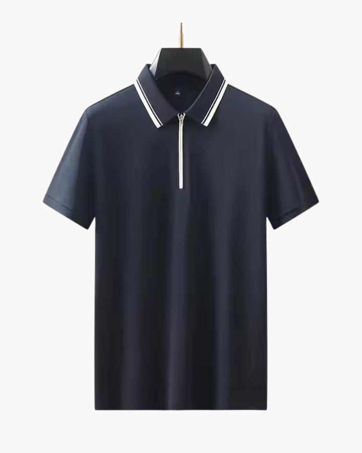 Polo Uomo in Maglia Strutturata con Zip Collo Alto