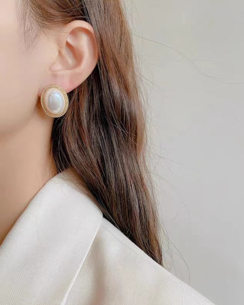 Orecchini Donna Perla Ovale Placcatura Elegante