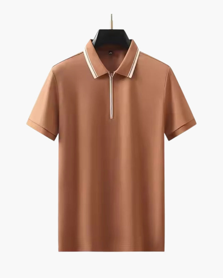 Polo Uomo in Maglia Strutturata con Zip Collo Alto