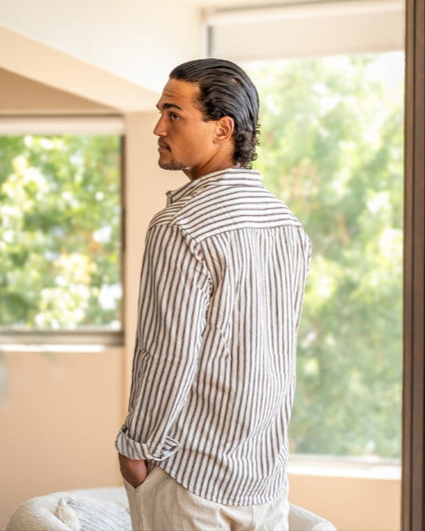 Camicia Uomo Misto Cotone Righe Verticali Stile Elegante