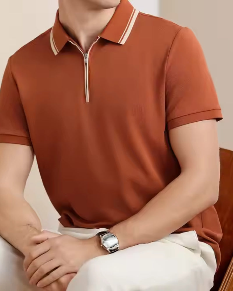 Polo Uomo in Maglia Strutturata con Zip Collo Alto