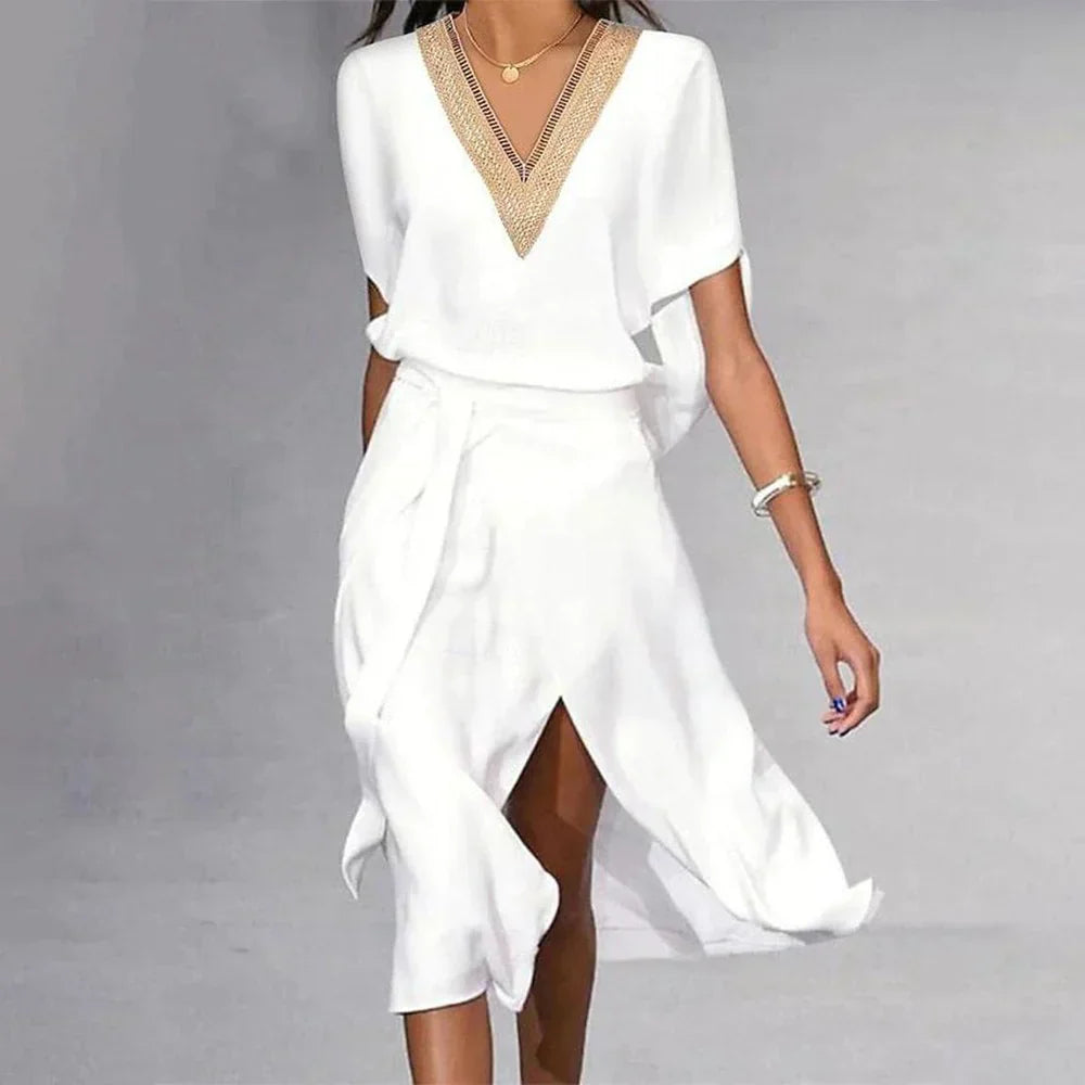 Abito Midi Donna Scollo a V Stile Moderno