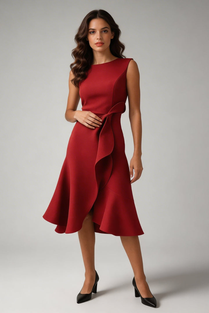 Abito Midi Donna Portafoglio Flowy Casual Manica Corta - Vesarelli