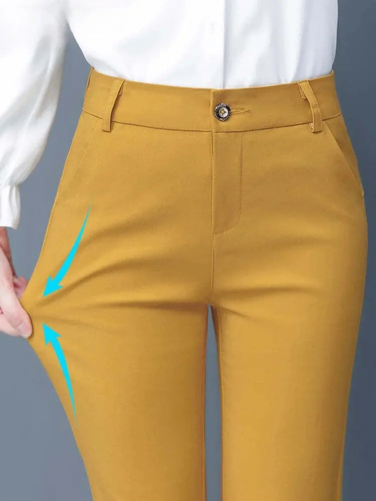 Pantaloni Donna Curvy Elasticizzati Vita Alta Autunnali - Vesarelli