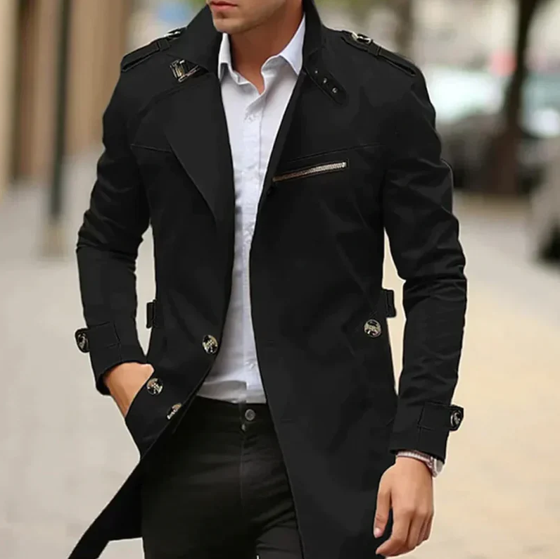 Trench Coat Uomo Classico Elegante Slim Fit
