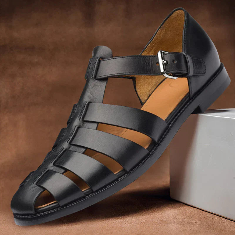 Sandali Uomo Pelle Eleganti Stile Fisherman con Fibbia