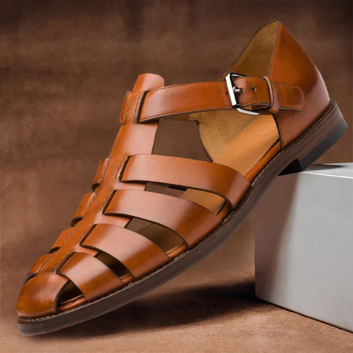 Sandali Uomo Pelle Eleganti Stile Fisherman con Fibbia