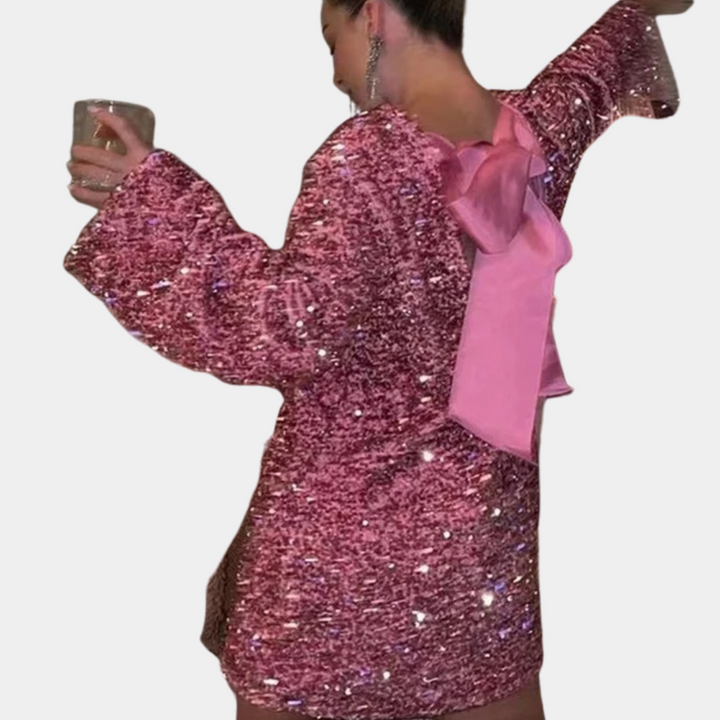 Mini abito Donna in Paillettes con Fiocco Elegante