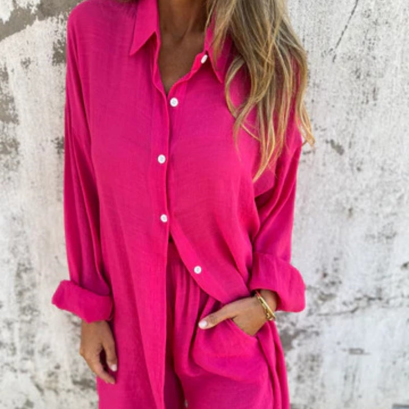 Jasmine | Elegante Set Tuta Donna Blu Cobalto – Comodo e Chic con Camicia e Pantaloni Ampli 2