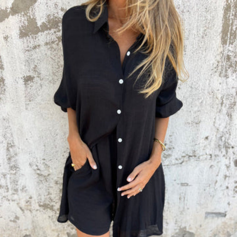 Jasmine | Elegante Set Tuta Donna Blu Cobalto – Comodo e Chic con Camicia e Pantaloni Ampli 3