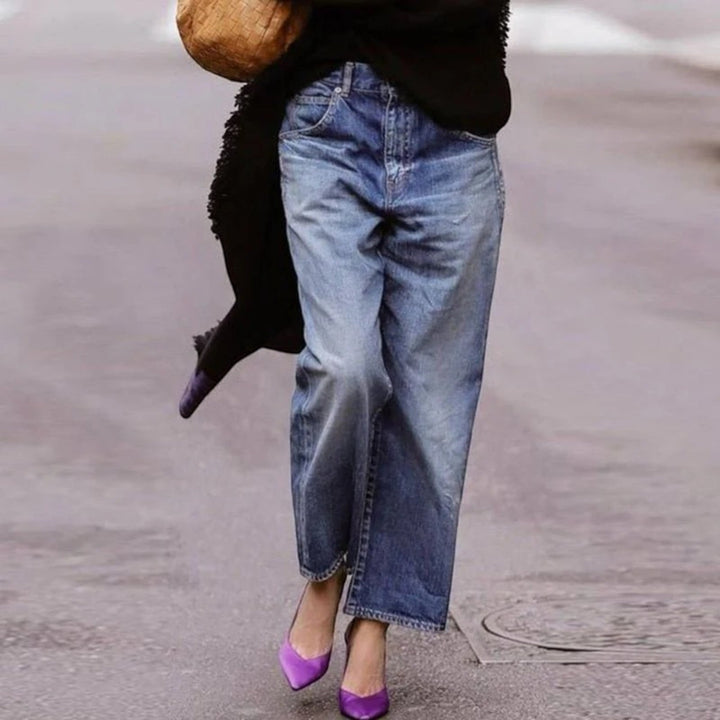 Jeans Donna Vita Alta Gamba Larga Vestibilità Slanciata - Vesarelli