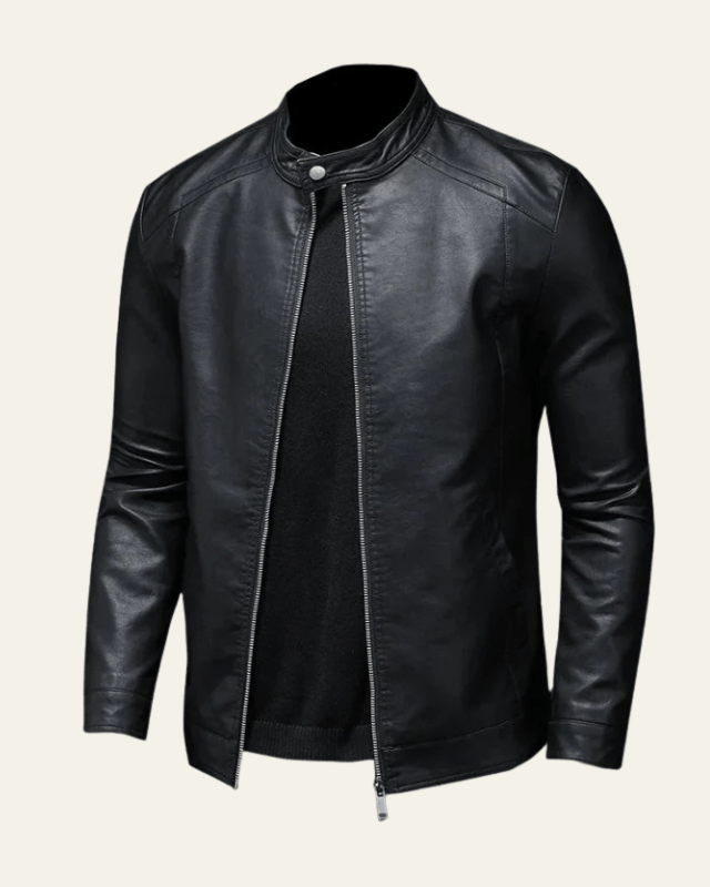 Jensen | Giacca In Pelle Casual Uomo Nera Collo Coreana 1
