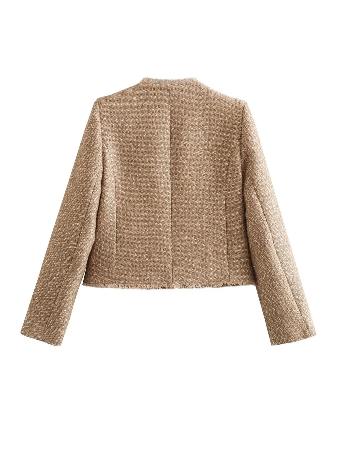 Jorvia Blazer Donna Corto in Tweed Beige con Bottoni e Maniche Lunghe 3