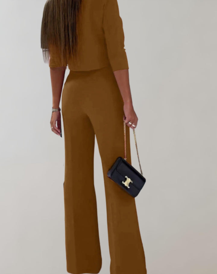 Completo Donna Pantaloni a Gamba Larga Maniche Corte Due Pezzi
