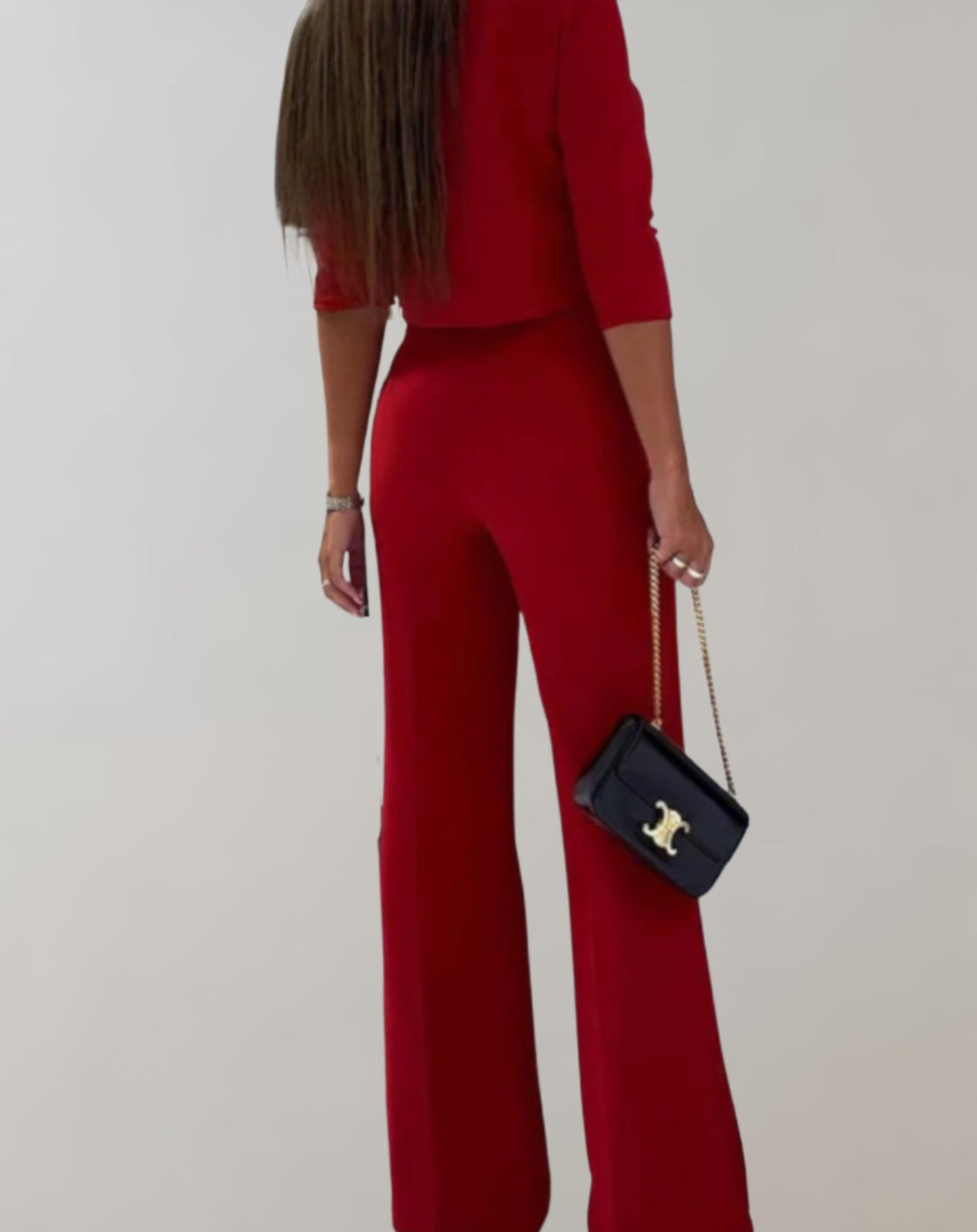 Completo Donna Pantaloni a Gamba Larga Maniche Corte Due Pezzi
