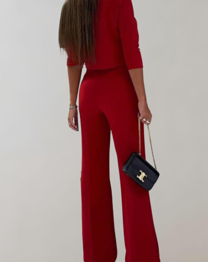 Completo Donna Pantaloni a Gamba Larga Maniche Corte Due Pezzi