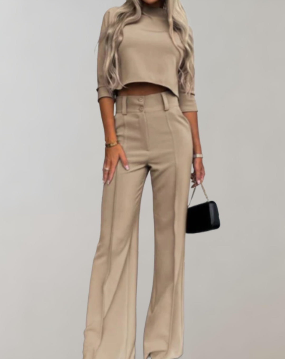 Completo Donna Pantaloni a Gamba Larga Maniche Corte Due Pezzi