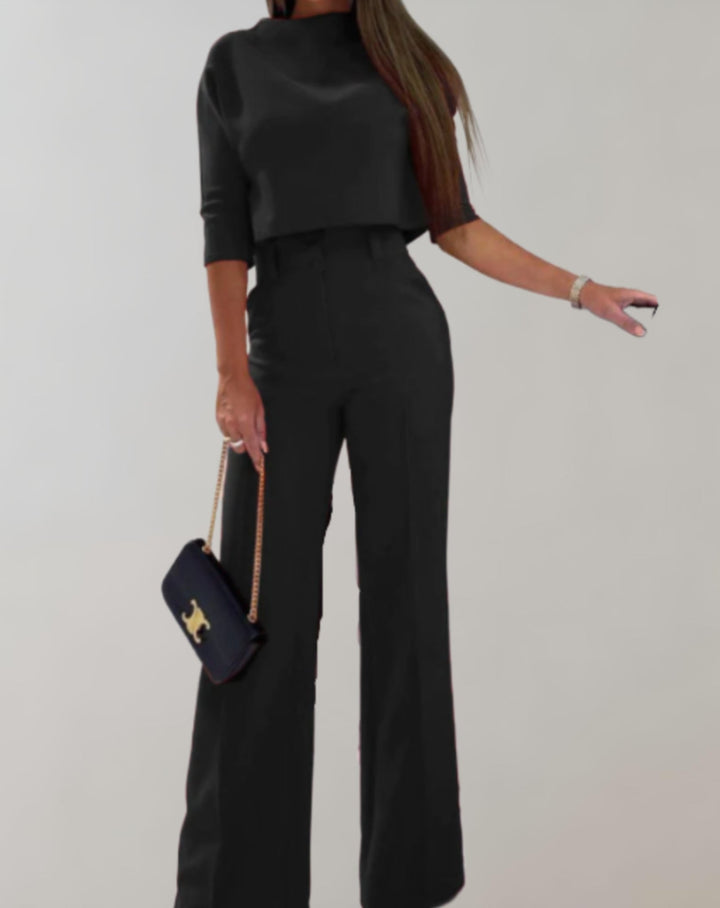 Completo Donna Pantaloni a Gamba Larga Maniche Corte Due Pezzi